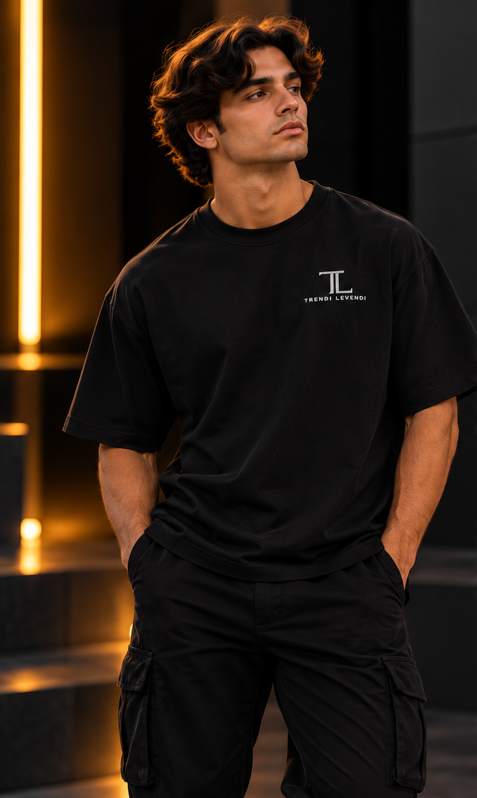 Men’s TL Box Tee Black premium model front view