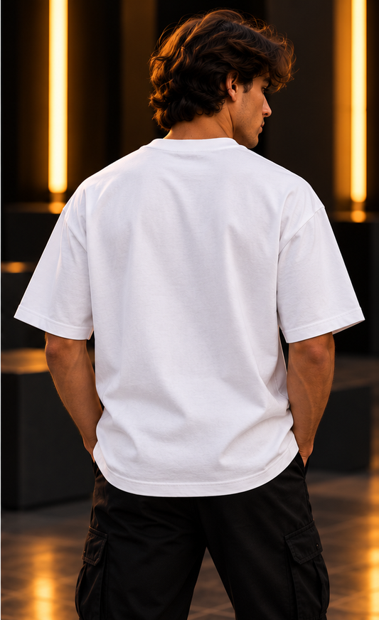 Men's TL Box Tee White premium model plain back view