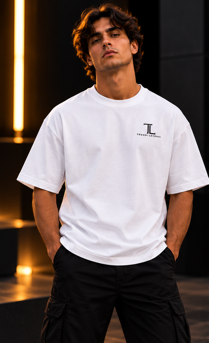 Men's TL Box Tee White premium model front view