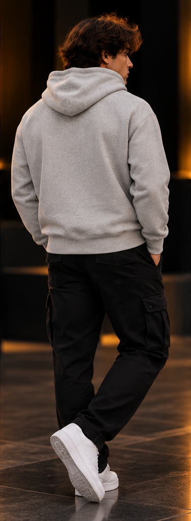 Trendi Levendi Classic Hoodie grey back dark studio model photo